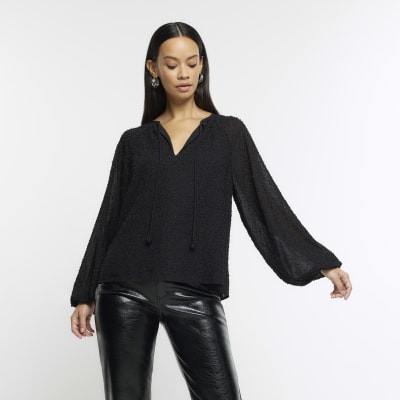 Black pearl long sleeve blouse | River Island