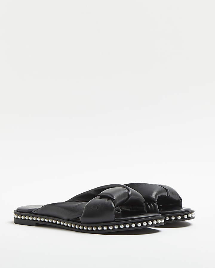 Black pearl studded sandals