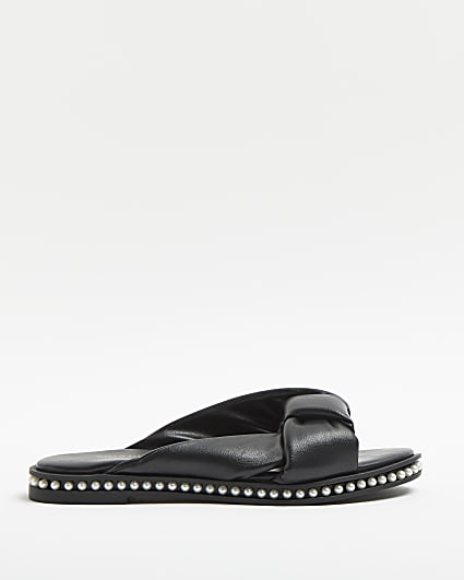 Black pearl studded sandals