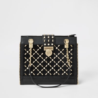 black studded tote bag