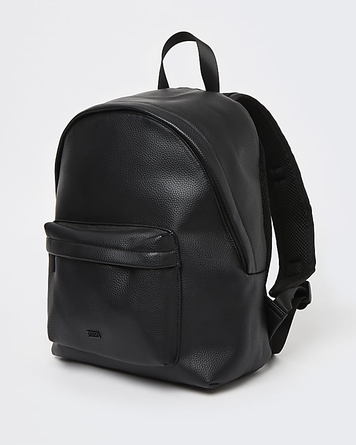 Black pebbled front pocket PU backpack