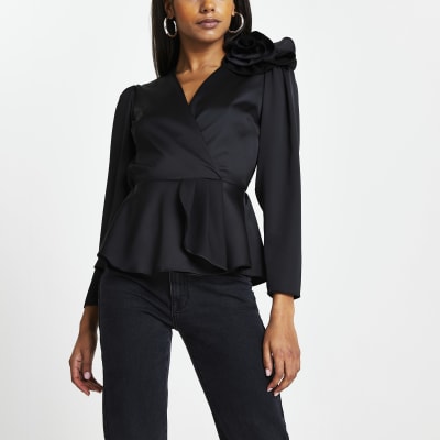 river island black peplum top