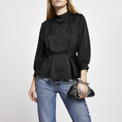 river island black peplum top