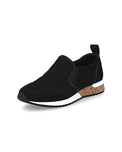 360 degree animation of product Black perforated cork sole runner trainers frame-0