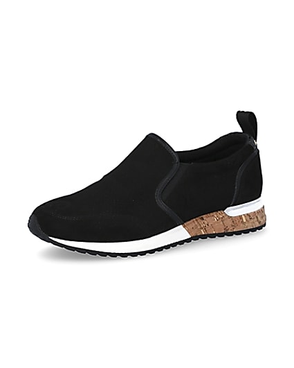 360 degree animation of product Black perforated cork sole runner trainers frame-1
