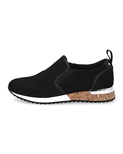 360 degree animation of product Black perforated cork sole runner trainers frame-3