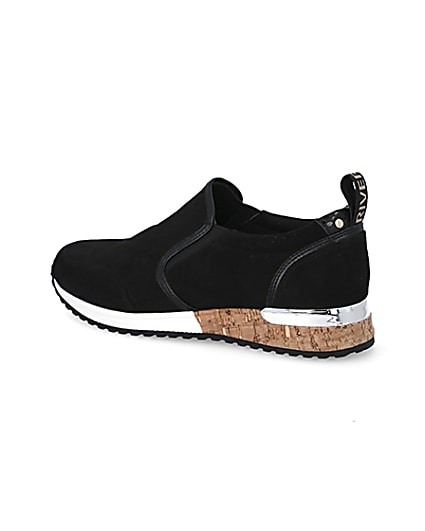 360 degree animation of product Black perforated cork sole runner trainers frame-5