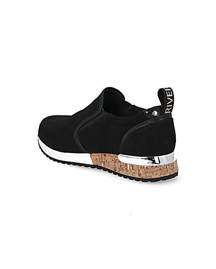 360 degree animation of product Black perforated cork sole runner trainers frame-6