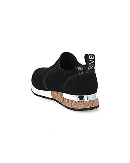 360 degree animation of product Black perforated cork sole runner trainers frame-7