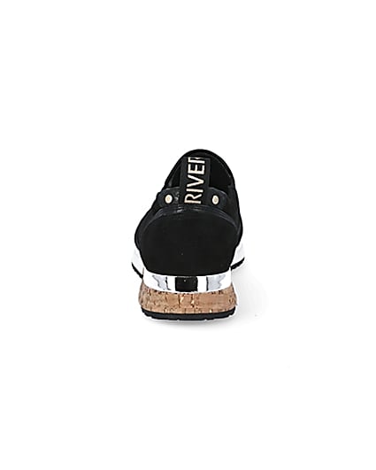 360 degree animation of product Black perforated cork sole runner trainers frame-9