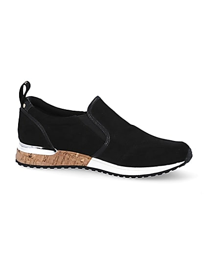 360 degree animation of product Black perforated cork sole runner trainers frame-16