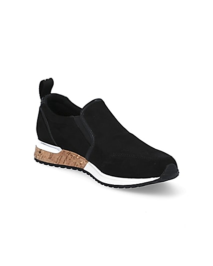 360 degree animation of product Black perforated cork sole runner trainers frame-18