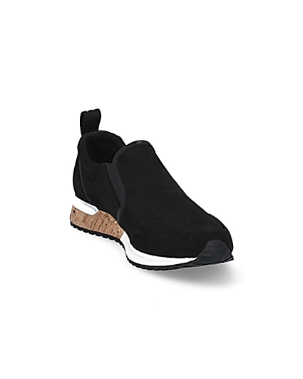 360 degree animation of product Black perforated cork sole runner trainers frame-19