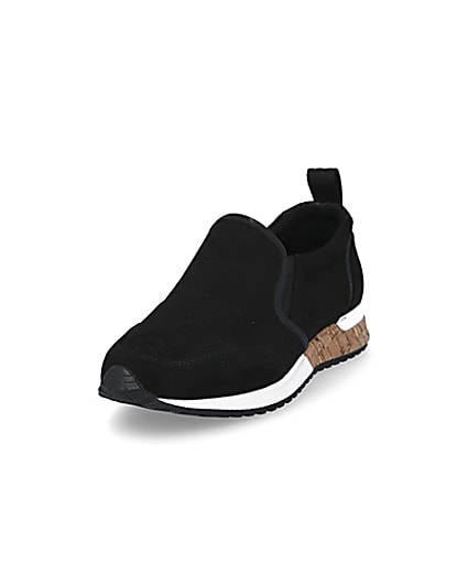 360 degree animation of product Black perforated cork sole runner trainers frame-23