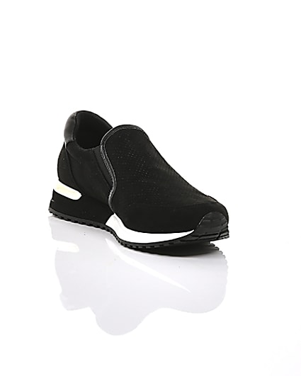 360 degree animation of product Black perforated runner trainers frame-5