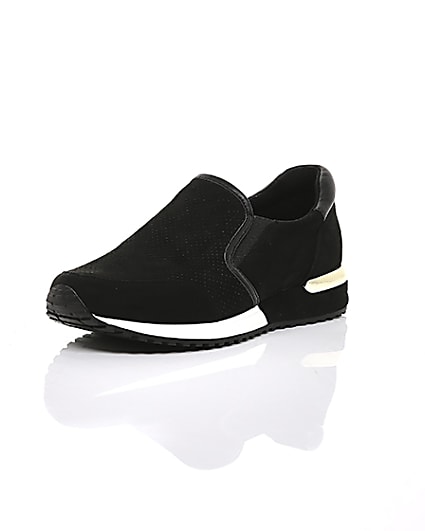360 degree animation of product Black perforated runner trainers frame-0