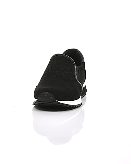 360 degree animation of product Black perforated runner trainers frame-2