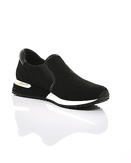 360 degree animation of product Black perforated runner trainers frame-6