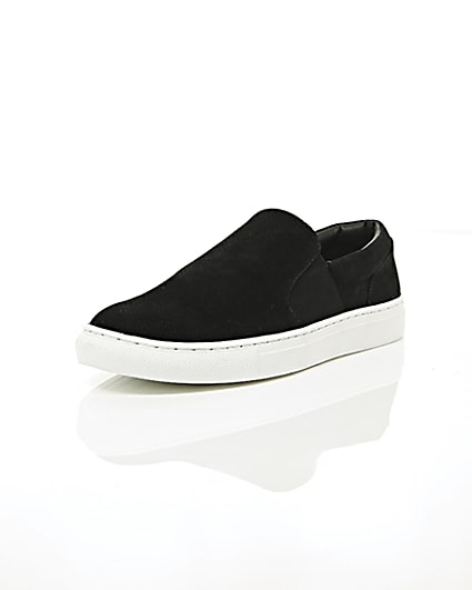 360 degree animation of product Black perforated slip on plimsolls frame-1