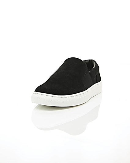 360 degree animation of product Black perforated slip on plimsolls frame-2