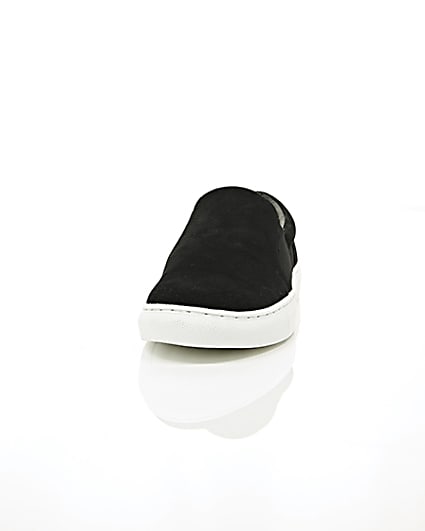 360 degree animation of product Black perforated slip on plimsolls frame-3