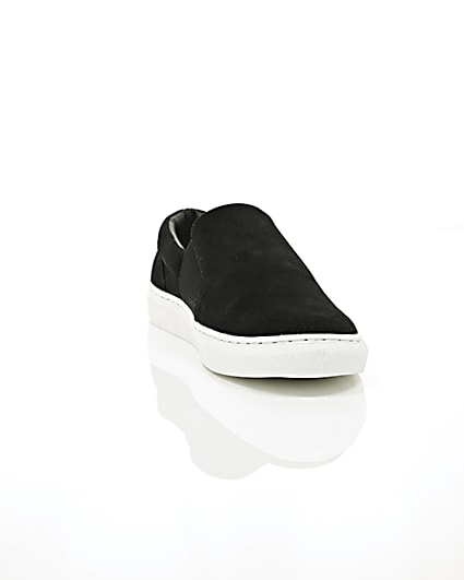 360 degree animation of product Black perforated slip on plimsolls frame-5