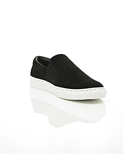 360 degree animation of product Black perforated slip on plimsolls frame-6