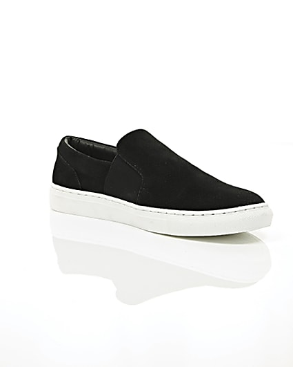 360 degree animation of product Black perforated slip on plimsolls frame-7