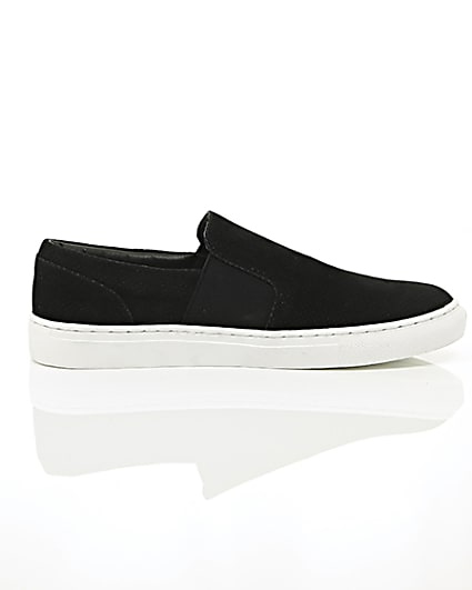 360 degree animation of product Black perforated slip on plimsolls frame-10