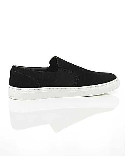 360 degree animation of product Black perforated slip on plimsolls frame-11