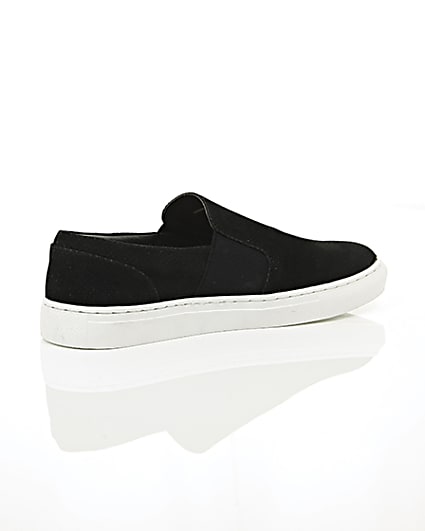 360 degree animation of product Black perforated slip on plimsolls frame-12