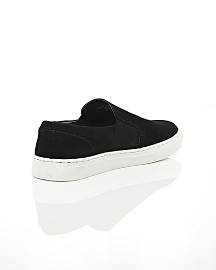 360 degree animation of product Black perforated slip on plimsolls frame-13
