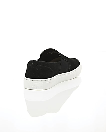 360 degree animation of product Black perforated slip on plimsolls frame-14