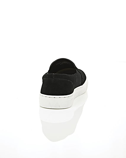 360 degree animation of product Black perforated slip on plimsolls frame-15
