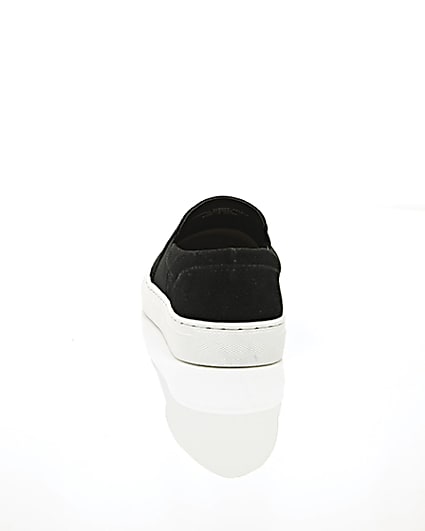 360 degree animation of product Black perforated slip on plimsolls frame-16