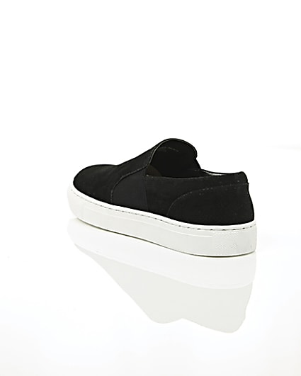 360 degree animation of product Black perforated slip on plimsolls frame-18