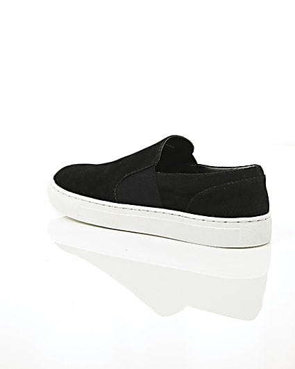 360 degree animation of product Black perforated slip on plimsolls frame-19