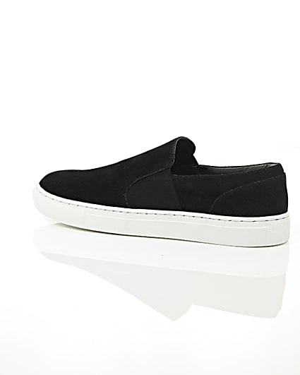 360 degree animation of product Black perforated slip on plimsolls frame-20
