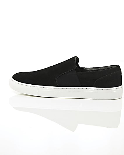 360 degree animation of product Black perforated slip on plimsolls frame-21