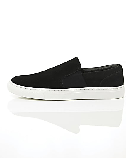360 degree animation of product Black perforated slip on plimsolls frame-22