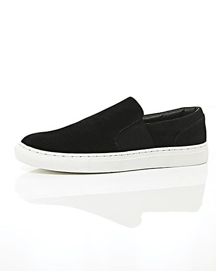 360 degree animation of product Black perforated slip on plimsolls frame-23