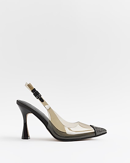 Black perspex heeled court shoes