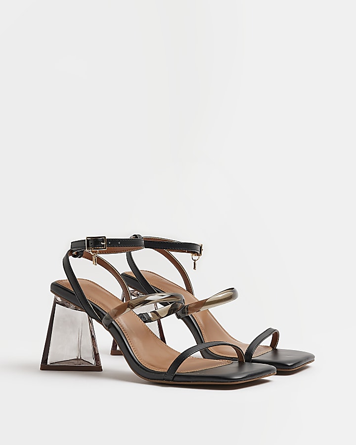 Black perspex heeled sandals