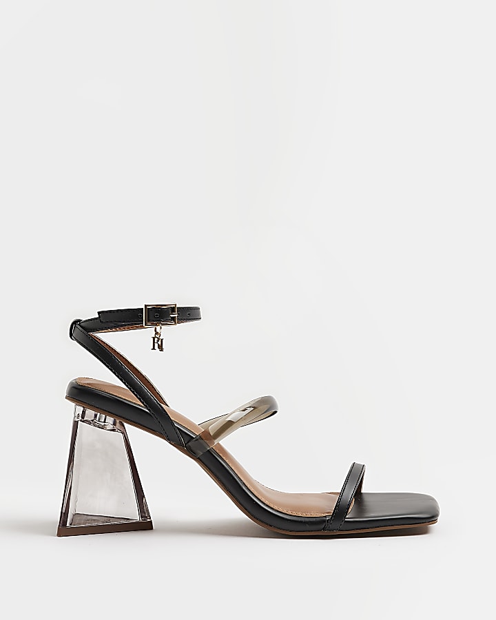 Black perspex heeled sandals