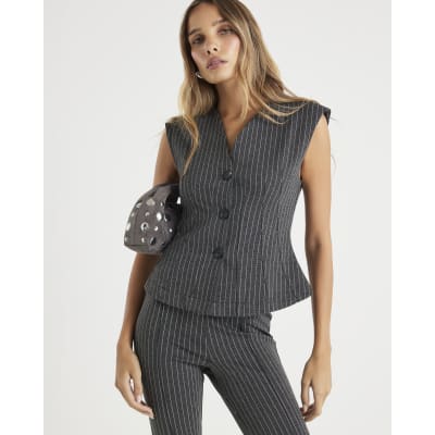 Black Pinstripe Sleeveless Waistcoat