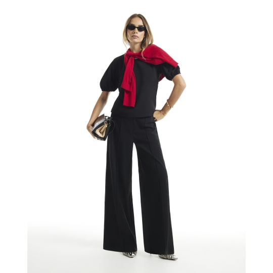 River Island Black Pintuck Wide Leg Trouser
