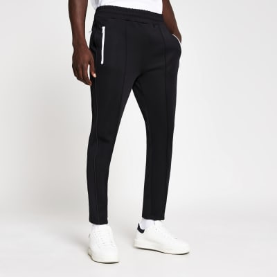 Black piped slim fit joggers | River Island