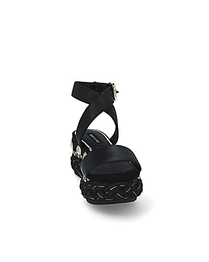 360 degree animation of product Black plaited espadrille flatform sandals frame-20