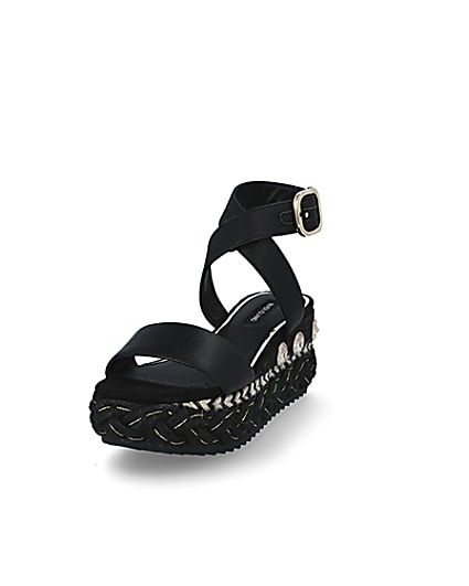 360 degree animation of product Black plaited espadrille flatform sandals frame-23