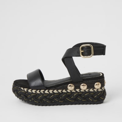 river island black flatforms